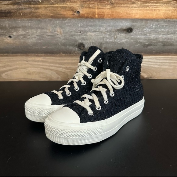 Converse Women's Chuck Taylor All Star Lift Hi Tweed Fabric BLACK WHITE Size 7 - Picture 1 of 11